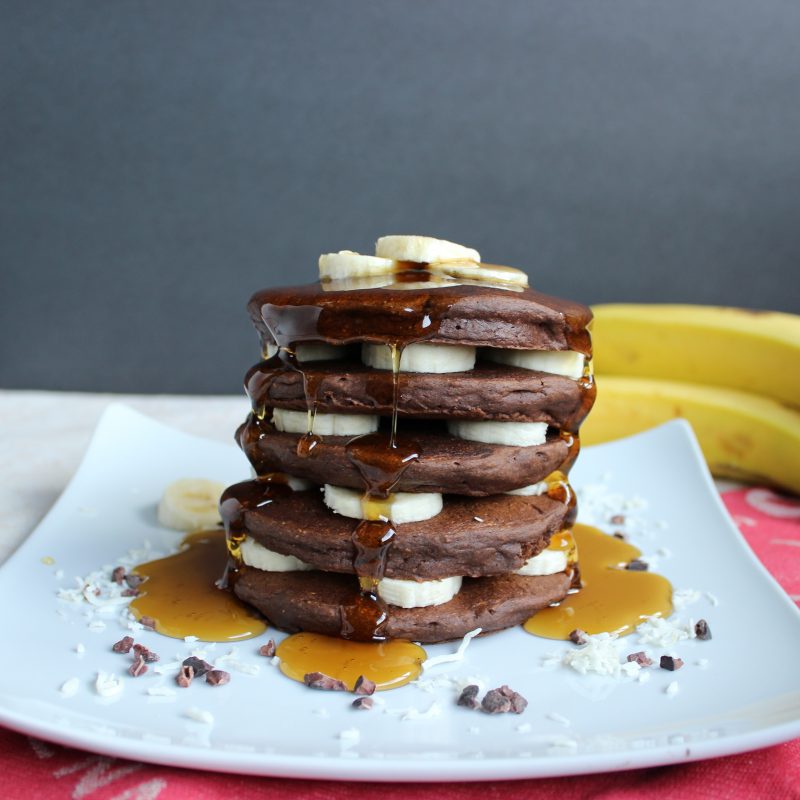 chocolate banana protein pancakes