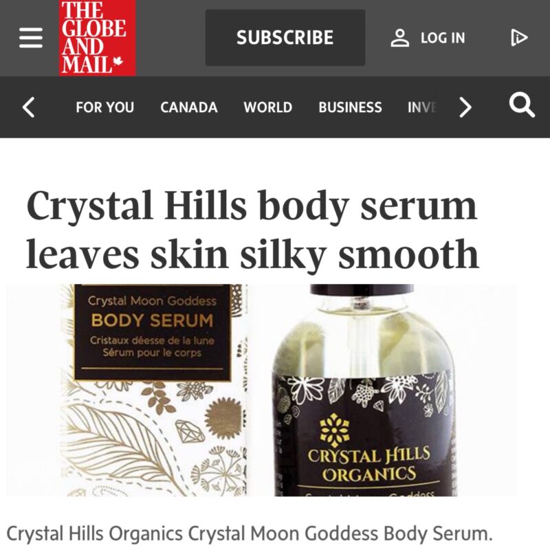 The Globe and Mail features Crystal Hills Organics with Crystal Moon Goddess