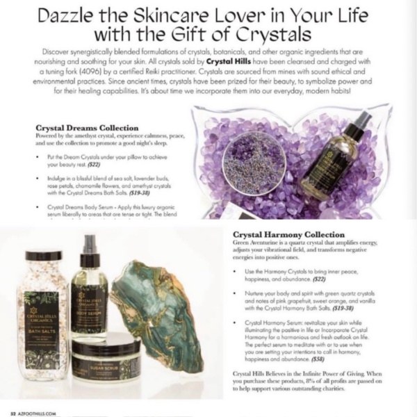 Crystal Harmony Body Serum from Crystal Hills Organics featured in AZ Foothills magazine