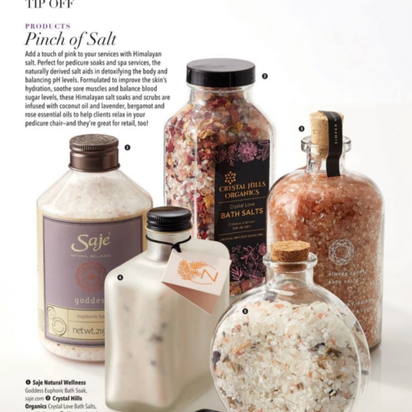 Nailpro magazine with Crystal Love Bath Salts from Crystal Hills Organics