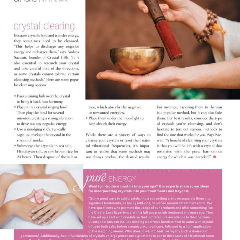 Crystal Hills Organics in American Spa Magazine, Andrea Barone writes about Clearing Crystals