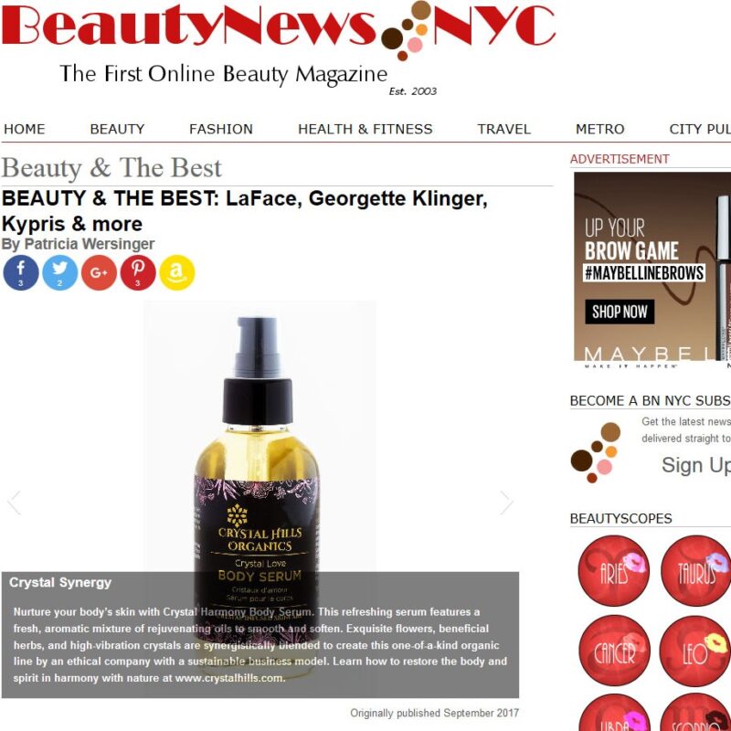 Beauty News NYC features Crystal Hills Organics